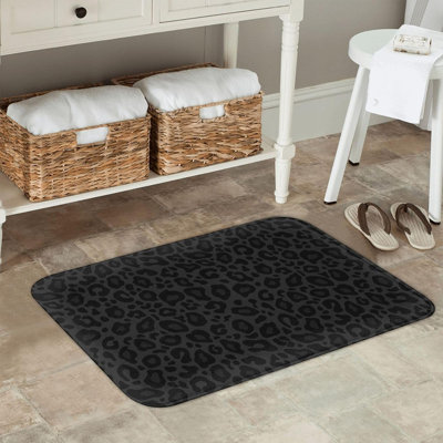 Tapis de bain noir à motif léopard noir antidérapant en microfibre de 24 po x 16 po, tapis de bain lavable, tapis, tapis, guépard, entrée, plancher de la salle de douche