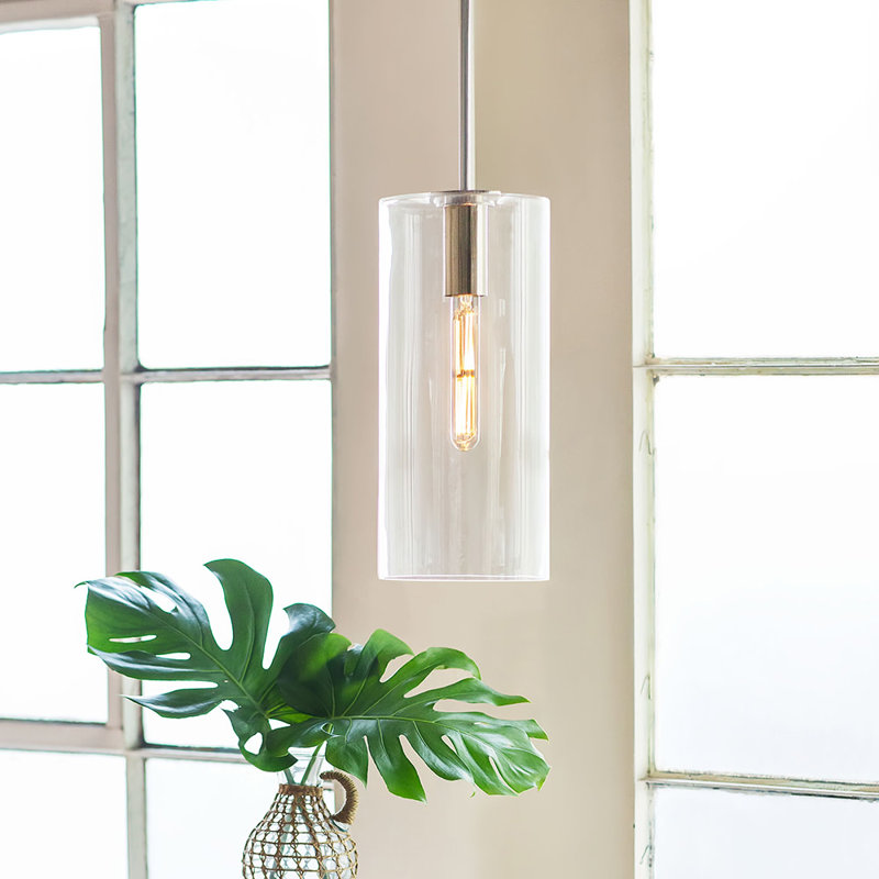 Luminaire suspendu cylindrique à 1 lumière Keaz, Nickel poli