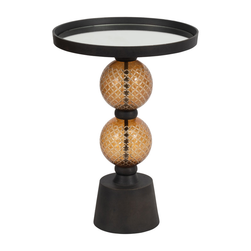 Modern Mirrored Top Side Table with Metal Base Contemporary Orb Accent Table, 22" H x 16" W x 16" D, Black/Gold