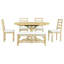 Ensemble de salle à manger rectangulaire avec table extensible, banc et 4 chaises, en bois massif, revêtement beige doux