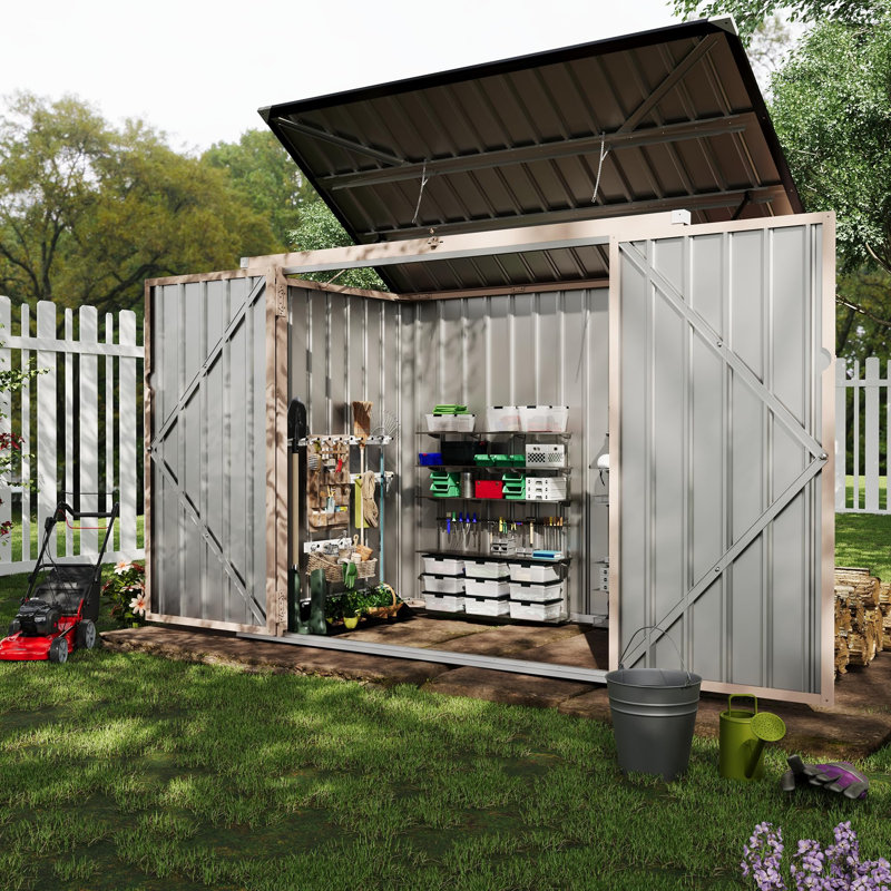 Lockable Metal Outdoor Trash Can Storage – 3x6 FT Waterproof Garbage Bin Enclosure for 2 Bins – Rust-Resistant Garden Shed with Sloped Roof & Chain Lid (Black+White)