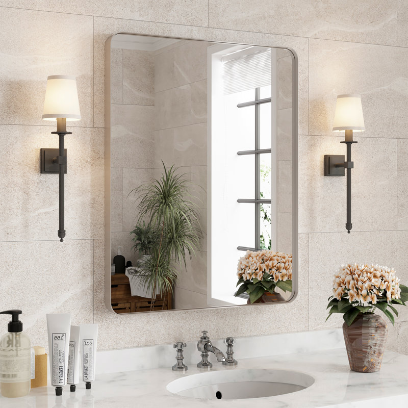 Miroir de salle de bain mural Premium Premium, 28 po x 36 po, Nickel brossé, Rectangulaire