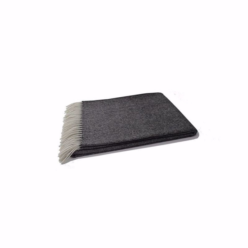 Madison Woven Baby Alpaca Throw Blanket, Black Herringbone