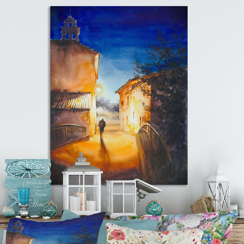 «Man on a Night Street», reproduction d'art sur toile, H 20 po x l 12 po x P 1 po, Toile tendue