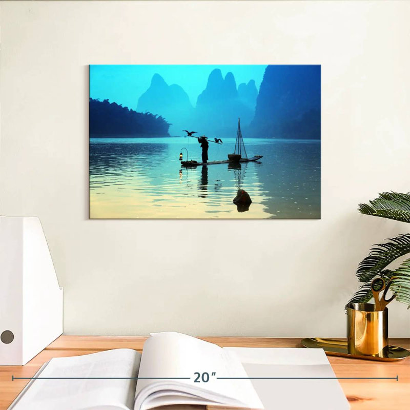 Ravi River Li Cormorant Fishing, 8" H x 12" W