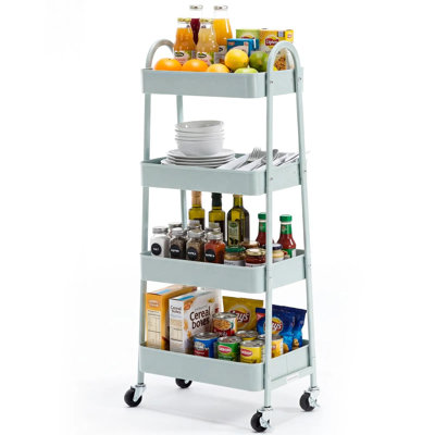 Mobile Storage Cart With Locking Casters - Metal Rolling Utility Rray With Ventilated Mesh Baskets For Kitchen, Bathroom, Office & Home Organization