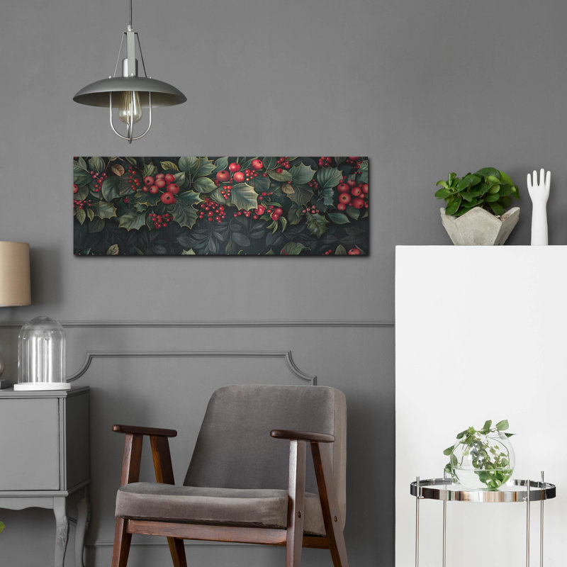 Luxe Wall Art «Holly Patterns With Black Fond 1» par Momart, H 12 po x l 36 po