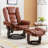 32" Contemporary Leather Recliner and Ottoman with Swiveling Mahogany Wood Base-71074099
