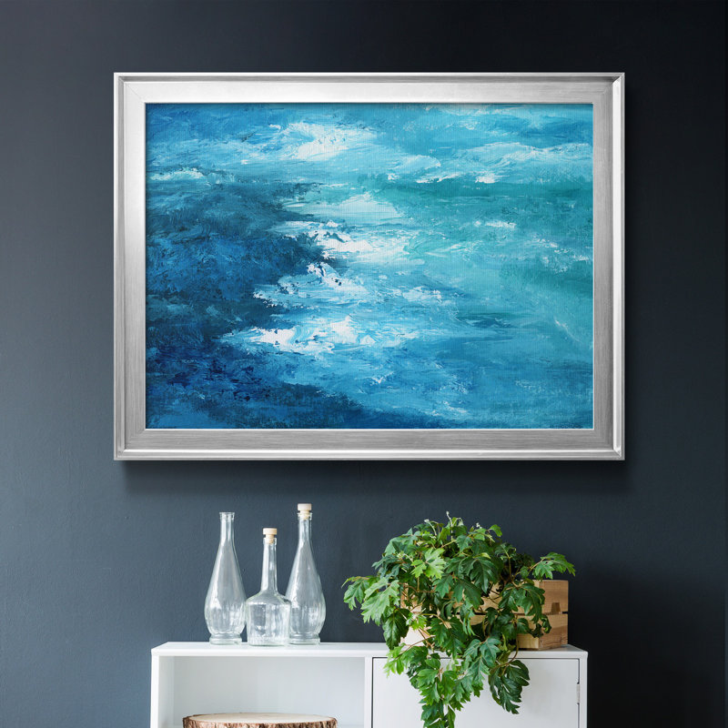 Crashing Waves I - Peinture sur toile encadrée, H 22,5 po x l 30,5 po x P 1 po, Argent