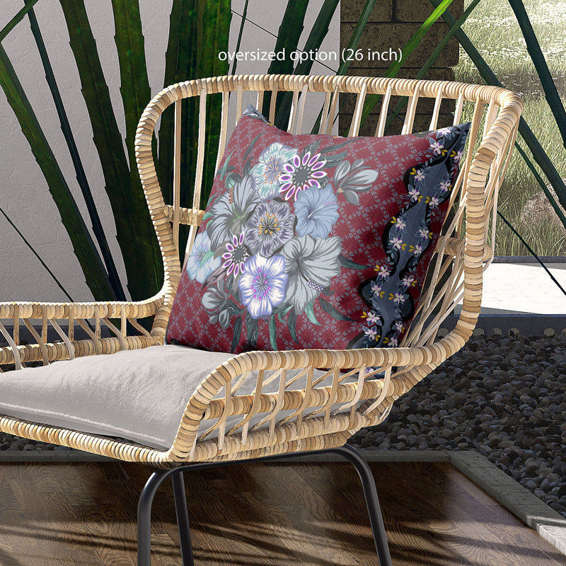 Coussin 20 x 20, Floral rouge / gris