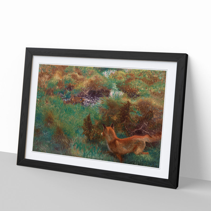 Fox Stalking Wild Ducks by Bruno Liljefors - Picture Frame Painting, Black Framed, 48cm H x 65cm W x 2cm D