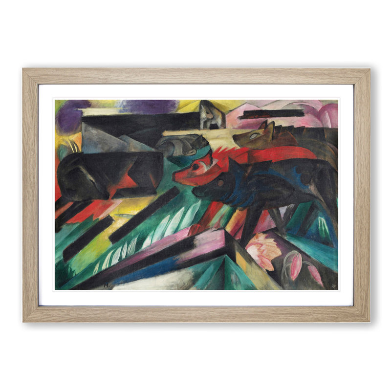 The Wolves by Franz Marc - Picture Frame Painting, 48cm H x 65cm W x 2cm D, Oak