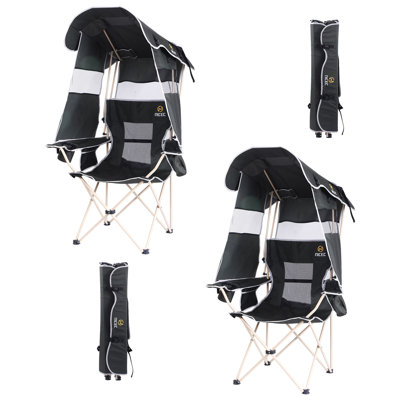 Folding Camping Chair with Detachable Shade Canopy, Breathable Mesh, Cupholder & Side-Pocket (2 PK) by WGOS