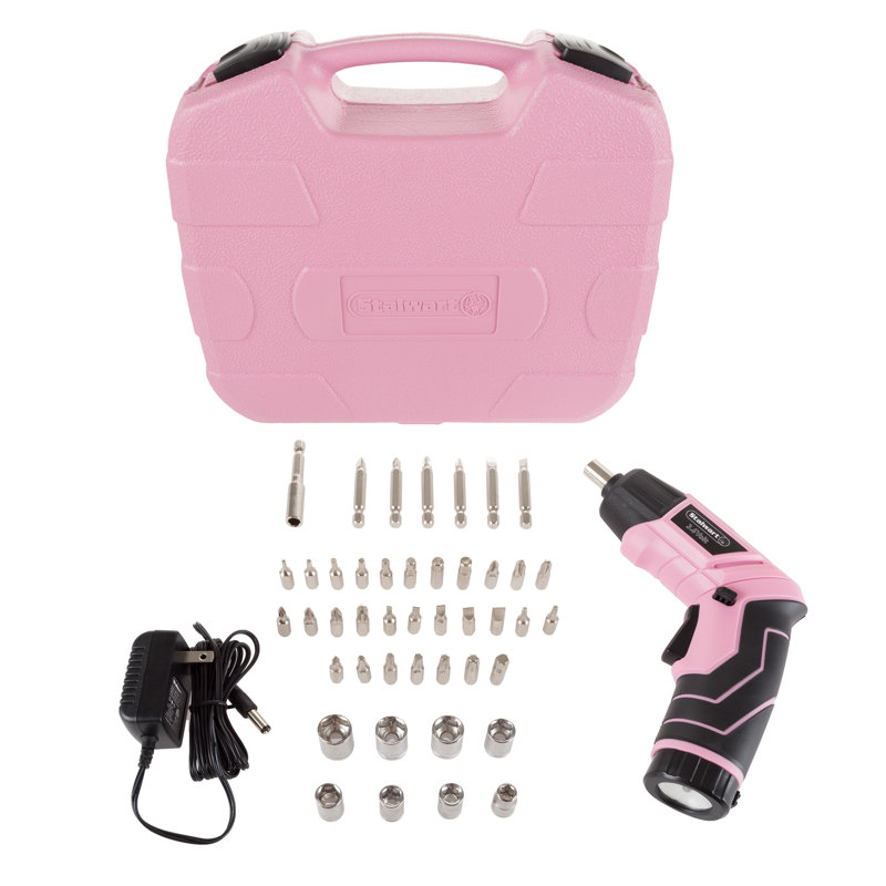 Stalwart 3.6 Volt Lithium Pink Screwdriver Set 45 Piece Pink Tool Set - Cordless Power Tool