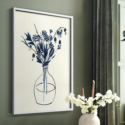 Indigo Floral Vase I Framed Print - Solid Wood