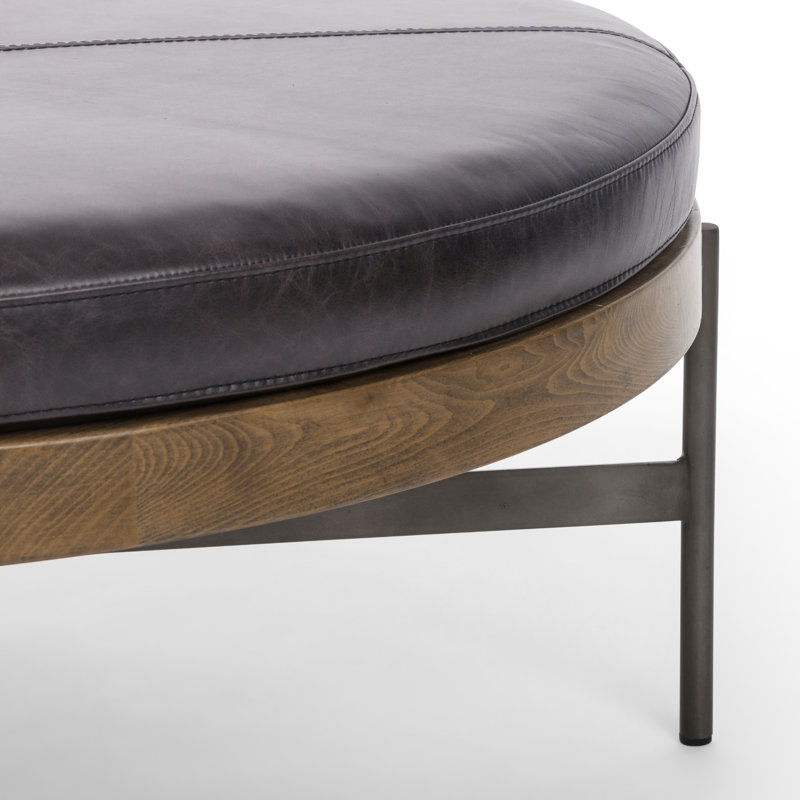 Edwyn 39" Wide Genuine Leather Tufted Round Standard Ottoman