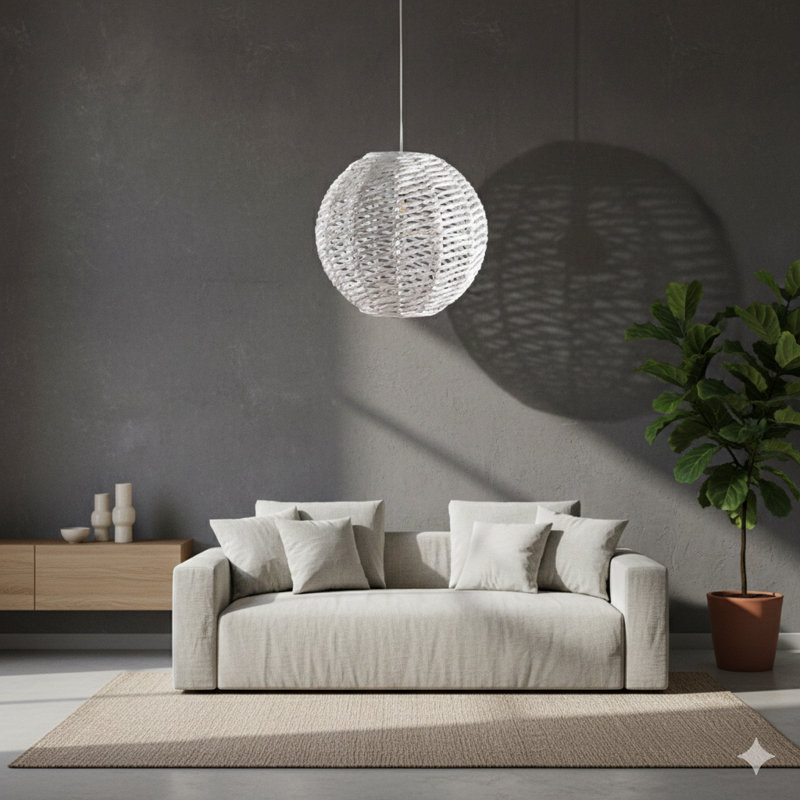 Un luminaire suspendu avec un abat-jour rond.
