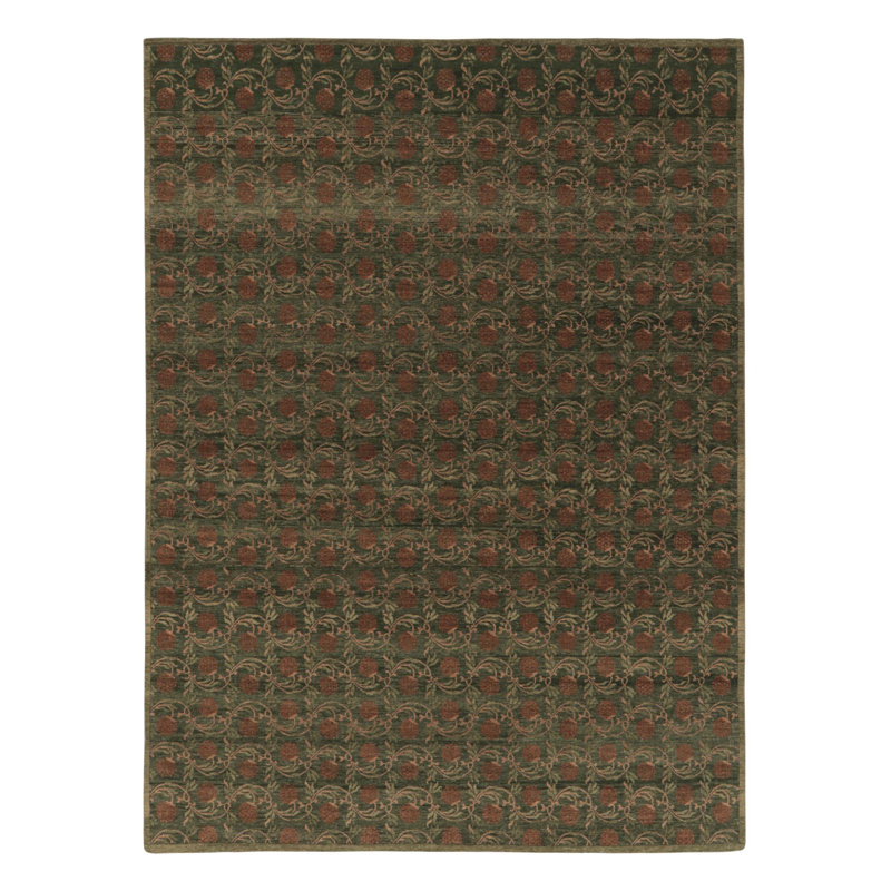 Black Print Hand Knotted Wool Floral Area Rug, Rectangle 4' x 5'