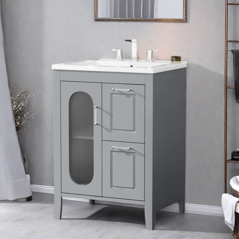 Meuble-lavabo 24 po avec lavabo en céramique, Gris