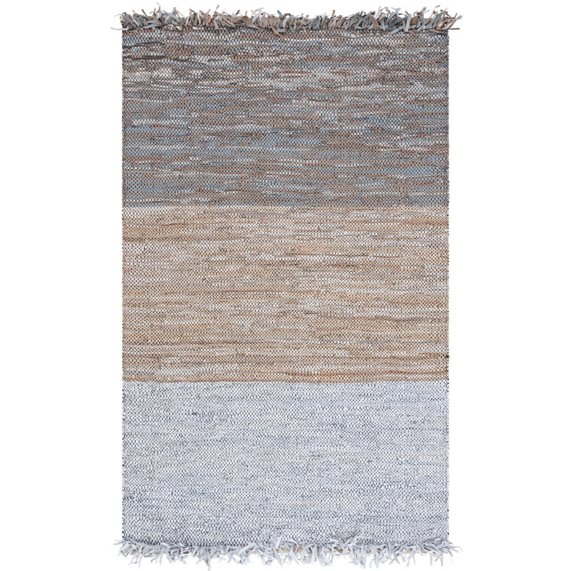 Grube Hand Woven Leather/Cotton/Jute Rug in Gray/Beige, Rectangle 5' x 8'