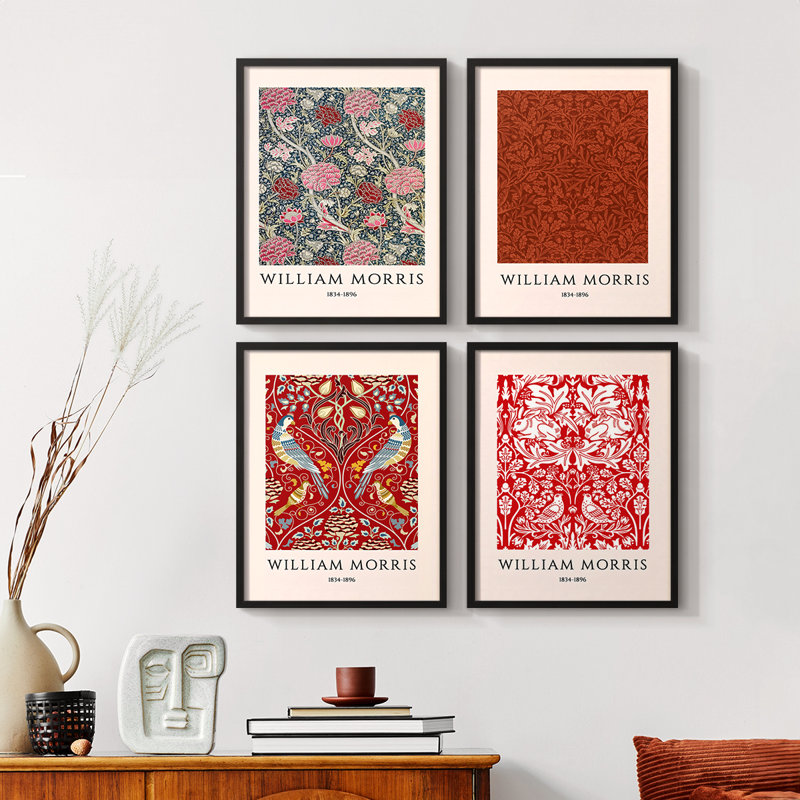 William Morris, reproduction d'art encadrée - ensemble de 4, H 14 po x l 44 po, Noyer
