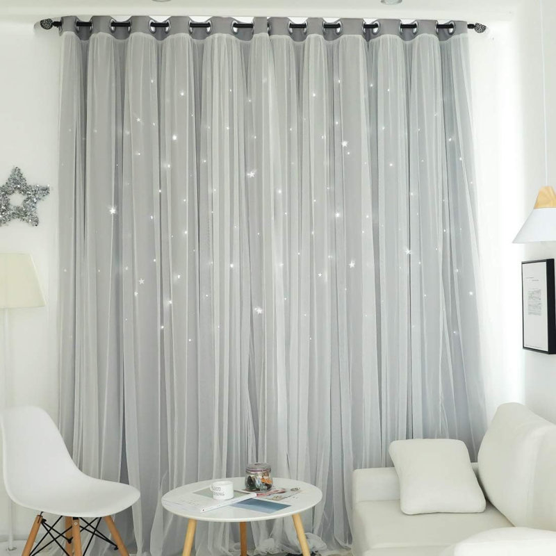 Rideau occultant à 2 panneaux pour rideaux pour fille , Gris, L 34 po x L 63 po