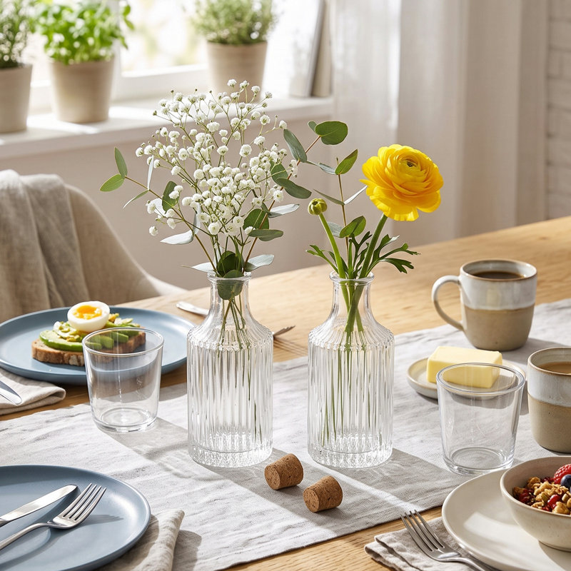 Vase transparent à deux pièces avec motif côtelé