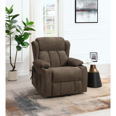 Fauteuil inclinable électrique en lin brun Lusio
