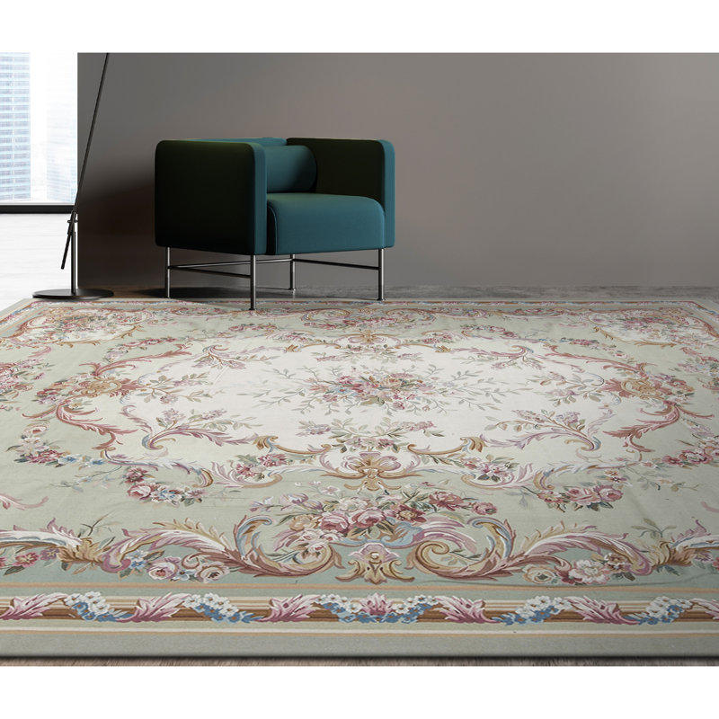 Hand-Knotted High-Quality Green and Beige Area Rug