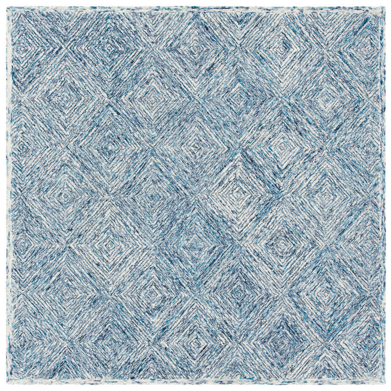 Tapis bleu en laine touffeté à la main Didonato, Carré 7 pi
