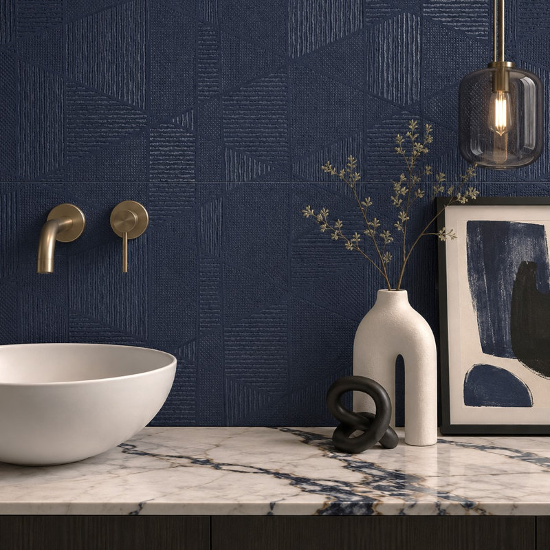 Refinery 12'' W x 24'' L Patterned Porcelain Singular Tile, Navy