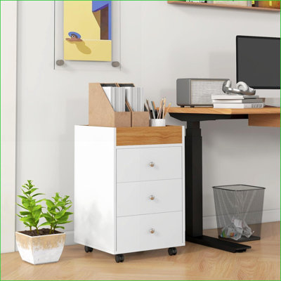 Cabinets: Home Office Storage with 3 Drawers, Removable Tray | Rolling Under Desk Printer Stand | Snow White | Particle Board