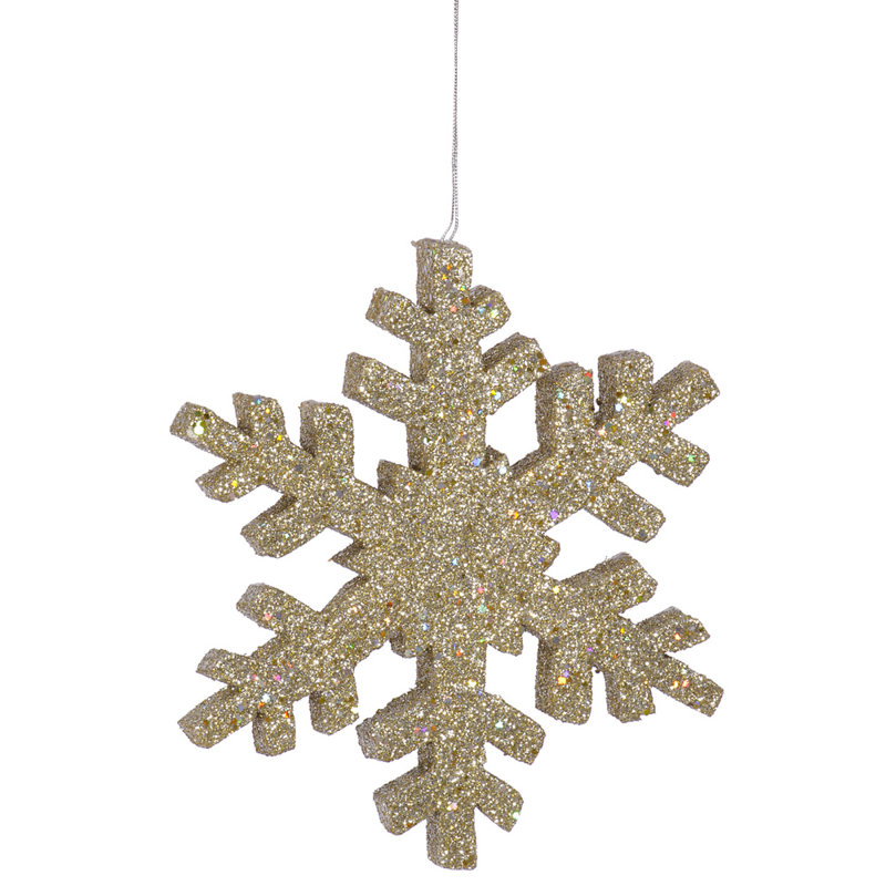 Ornement en forme de flocon de neige d'extérieur scintillant, Champagne, H 24 po x l 24 po x P 2 po