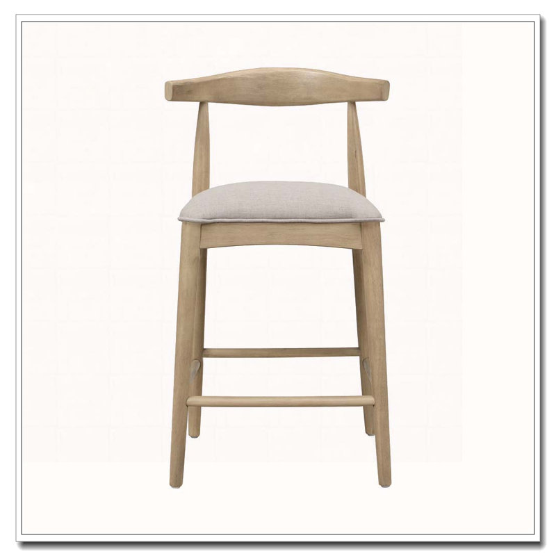 Tabouret de bar en bois, Siège gris / cadre naturel, Tabouret de comptoir (siège d'une hauteur de 26,5