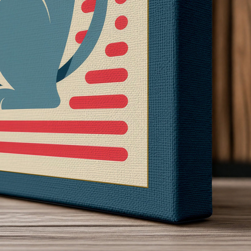 Bear And Cat Embrace Mid-Century - Print, 24x16 - 61.0 x 40.6 cm, Teal Border