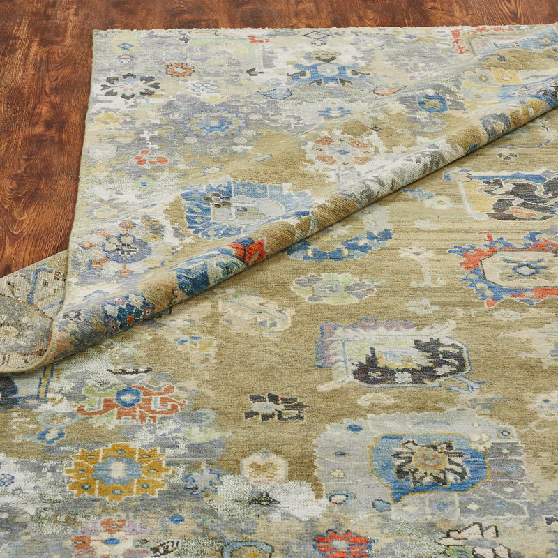 Tapis noué à la main vigne dorée Johannes, Rectangle 9 pi x 12 pi