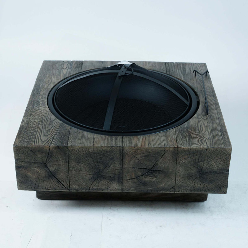 Wood-Fueled Outdoor Fire Pit With Wood Grain Design