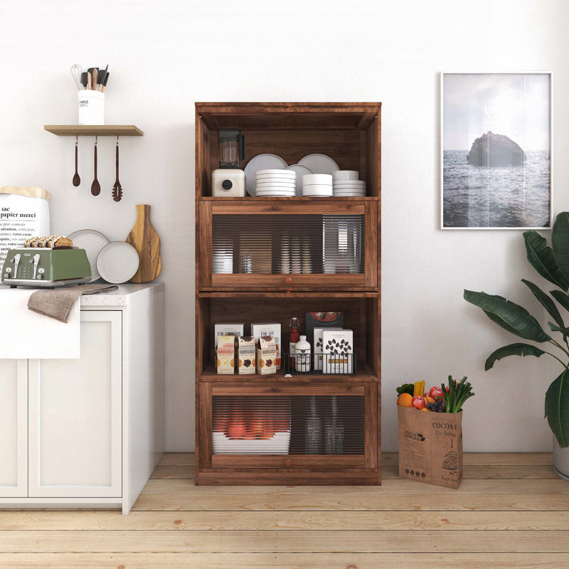 Contemporary Glass Door Bookcase, Floor-to-Ceiling Low Cabinet