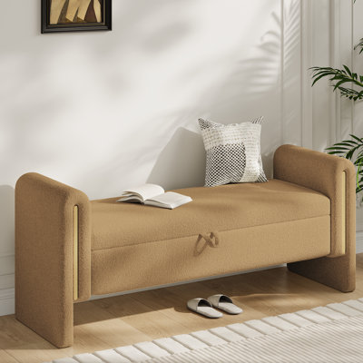 Banc de rangement avec repose-pieds 52 po, banc de rangement rembourré Teddy avec anneau de traction, banc de rangement moderne en forme de H, banc d'entrée robuste pour chambre à coucher, vestibule