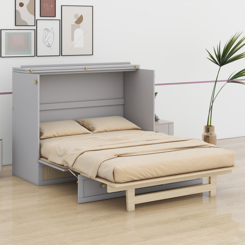 Lit escamotable avec grands tiroirs Murphy, Gris, Double