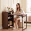 Bureau pliant en bambou pour petits espaces, bureau dissimulé avec étagère de rangement, bureau d'ordinateur pliable pour chambre ou bureau à domicile, table pliante de style milieu du siècle