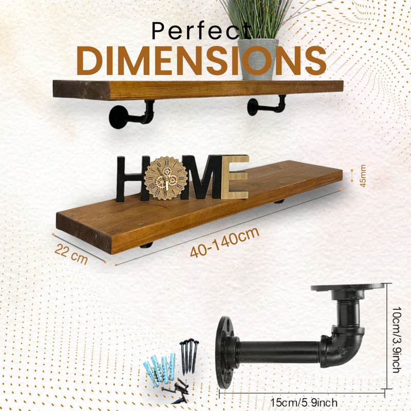 Aleksah Wood Floating Shelf, Tudor Oak, 4.5cm H x 120cm W x 22cm D