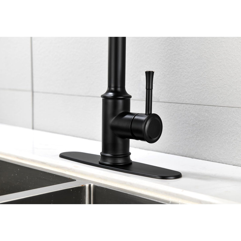 Matte Black Pull Out Kitchen Faucet, Stainless Steel, Single Handle, 3 Water Output Choices, Design Sink Faucet With Down In Black, Level, Options, Noise Reduction