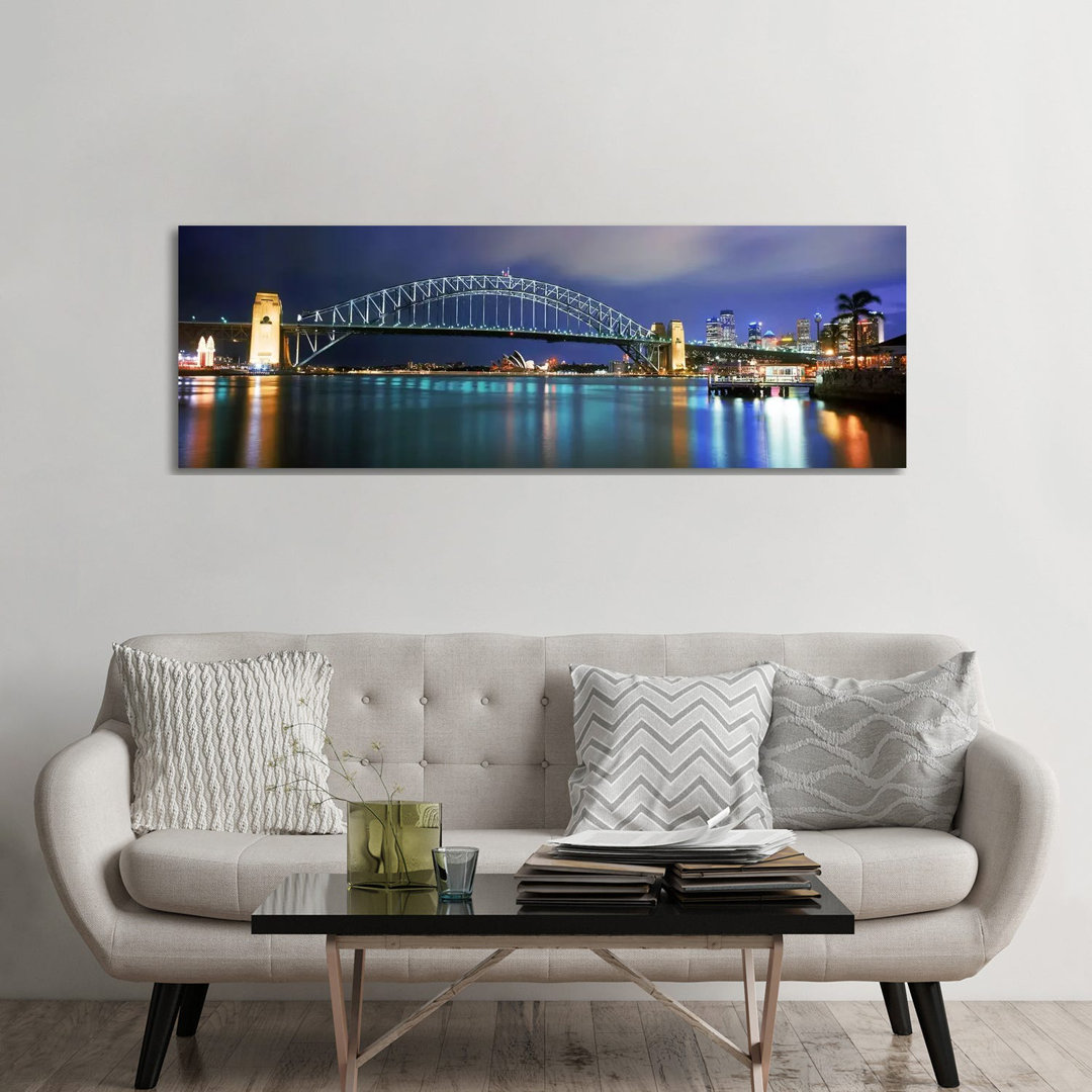 Sydney Harbour Bridge With The Sydney Opera House In The Background, Sydney Harbor - Wrapped Canvas Panoramic Print