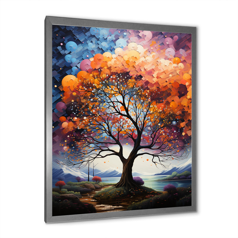 «Oak Trees Rainbow Of Colors I», reproduction d'art sur toile, H 44 po x l 34 po x P 1,5 po, Cadre simple argenté
