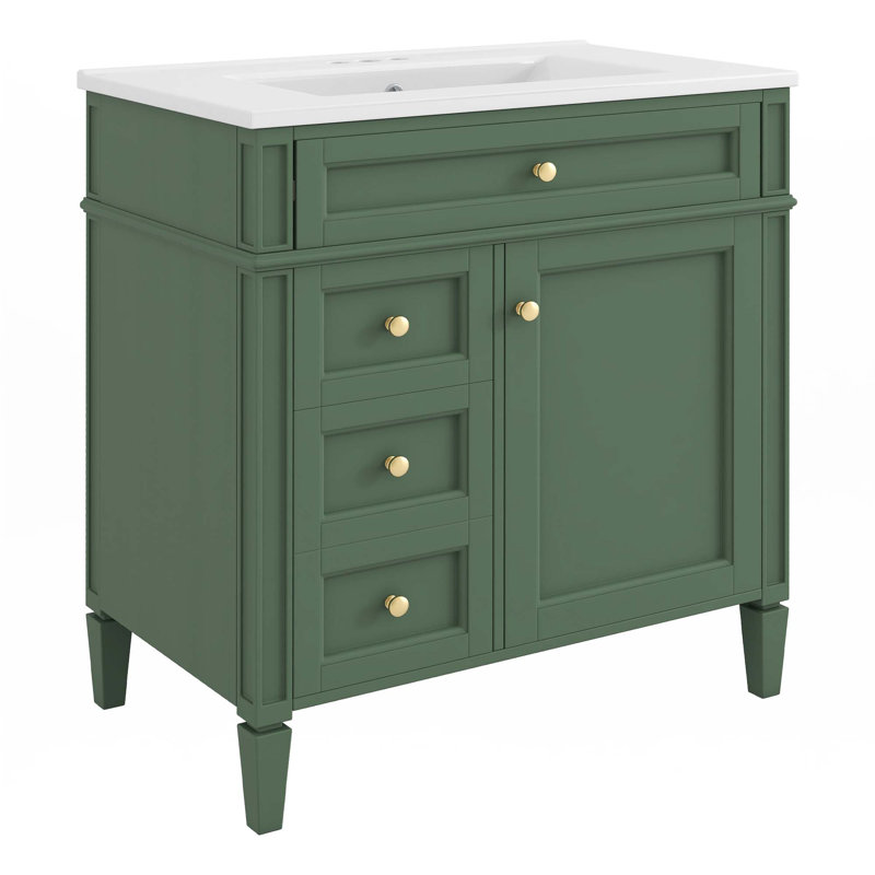 Meuble-lavabo de salle de bain avec lavabo supérieur, 30", Vert, Doré