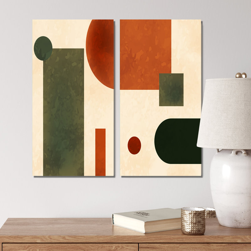 Formes géométriques en couleurs rétro IV - ensemble de 2 impressions, Toile tendue, H 20 po x l 24 po x P 1 po