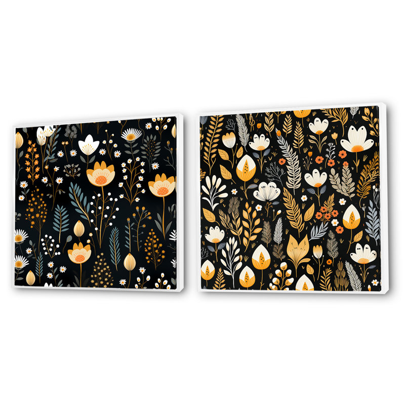 Hartline - Ensemble de 2 collages carrés botaniques abstraits, H 16 po x l 33 po, Cadre flottant blanc