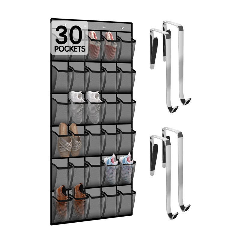 Over Door Shoe Rack Storage with 30 Breathable Mesh Pockets - Large Capacity Closet Storage for Unisex, Hanging Shoe Rack Organizer