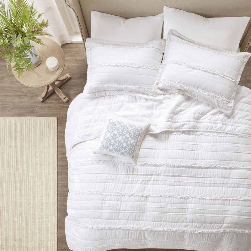 Literie blanche double / grand avec motifs de volants complexes et oreiller - Luxury Luxury